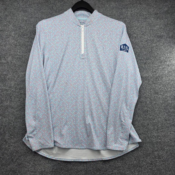 Peter Millar Tops - Peter Millar Mens Large Pickleball Print Print Quarter Zip Pullover UPF 50+ Blue